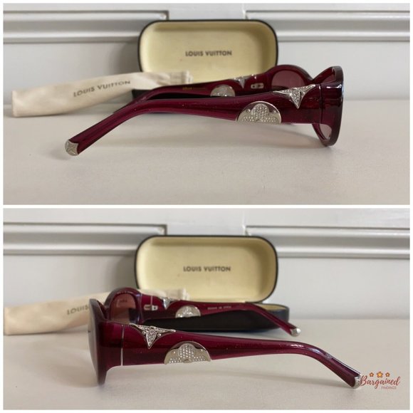 Authentic LOUIS VUITTON Burgundy Acetate Iris PM Rhinestone Oval Sunglasses - Picture 6 of 12